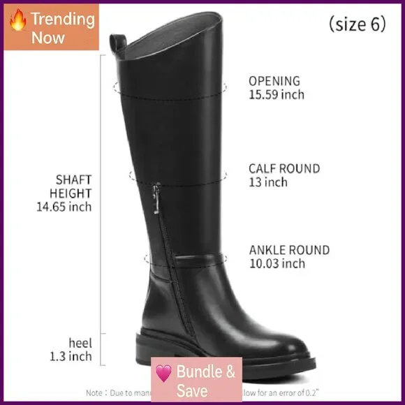 Women's Knee High Riding Boots Round Toe Flat Chunky Heel Side Zipper